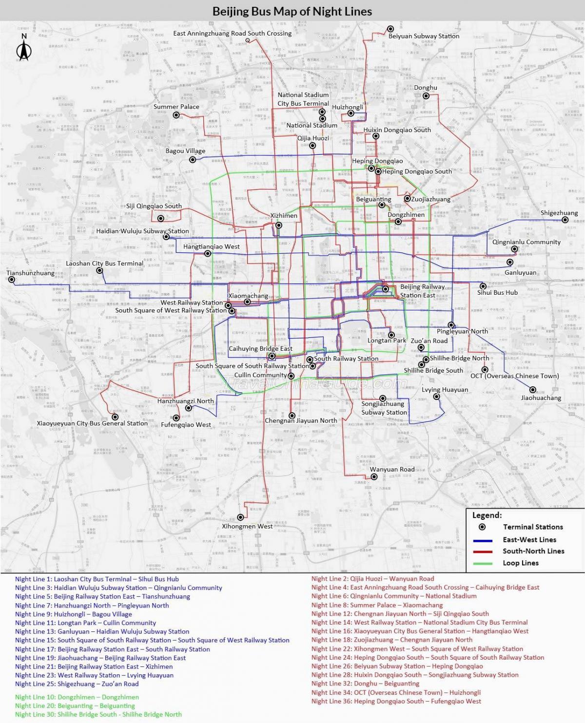 Peking autobusové trasy mapě