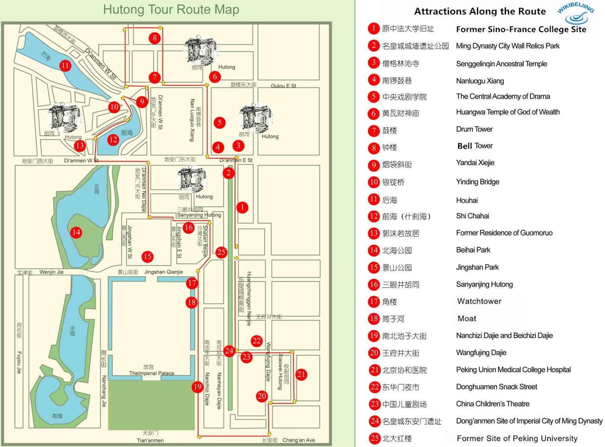 mapa Pekingu hutong