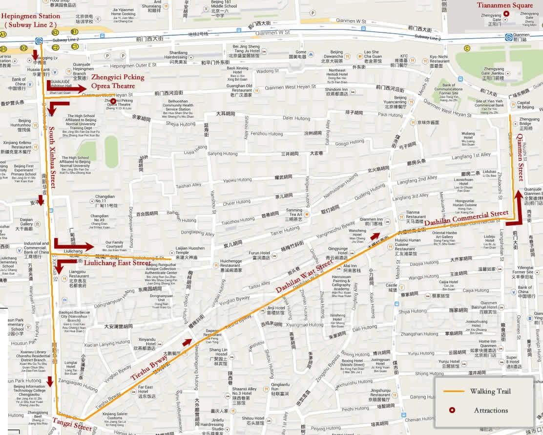 mapa Pekingu pěší výlet 