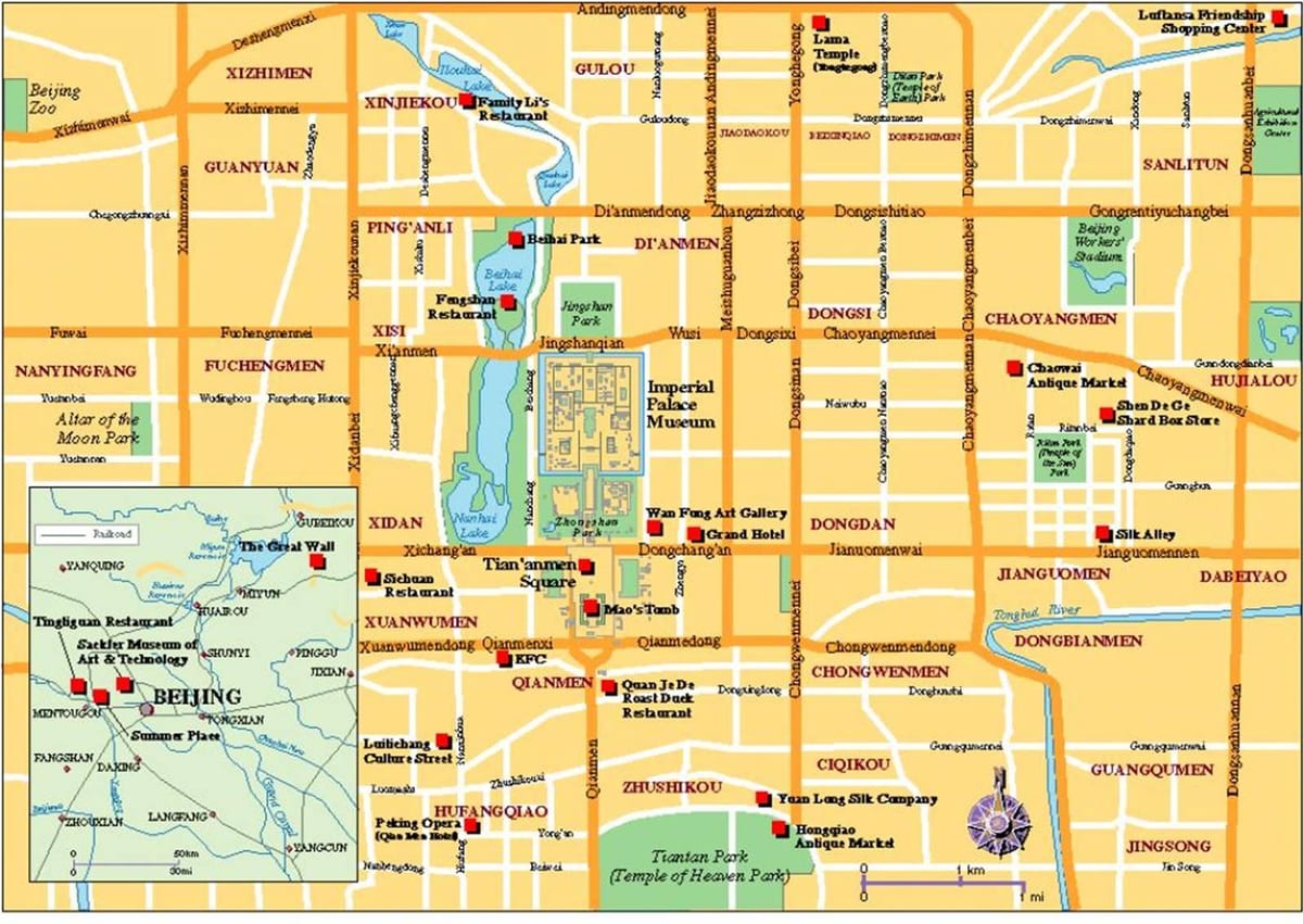 turistická mapa města Pekingu