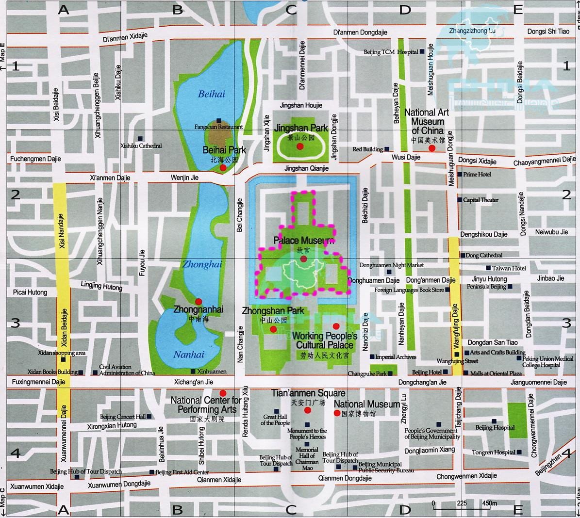 mapa Pekingu turistických atrakcí